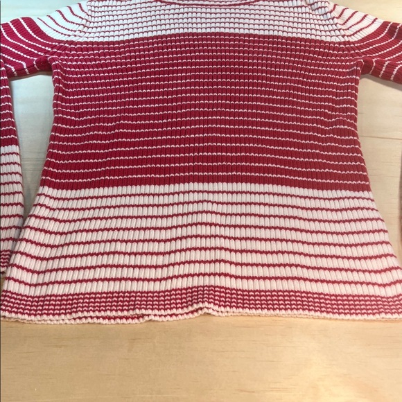 Striped Red and White Women's Cable knit Sweater Cotton  Sz S - Picture 3 of 11